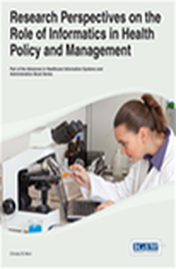 Cover for the Research Perspectives on the Role of Informatics in Health Policy and Management. It shows a women in a lab looking at some tools in front of her